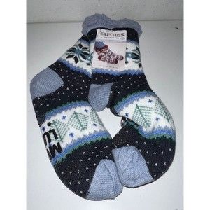 Muk Luks Women Pull On Sweater Knit Blue Winter Slipper Boots Ankle Small NEW